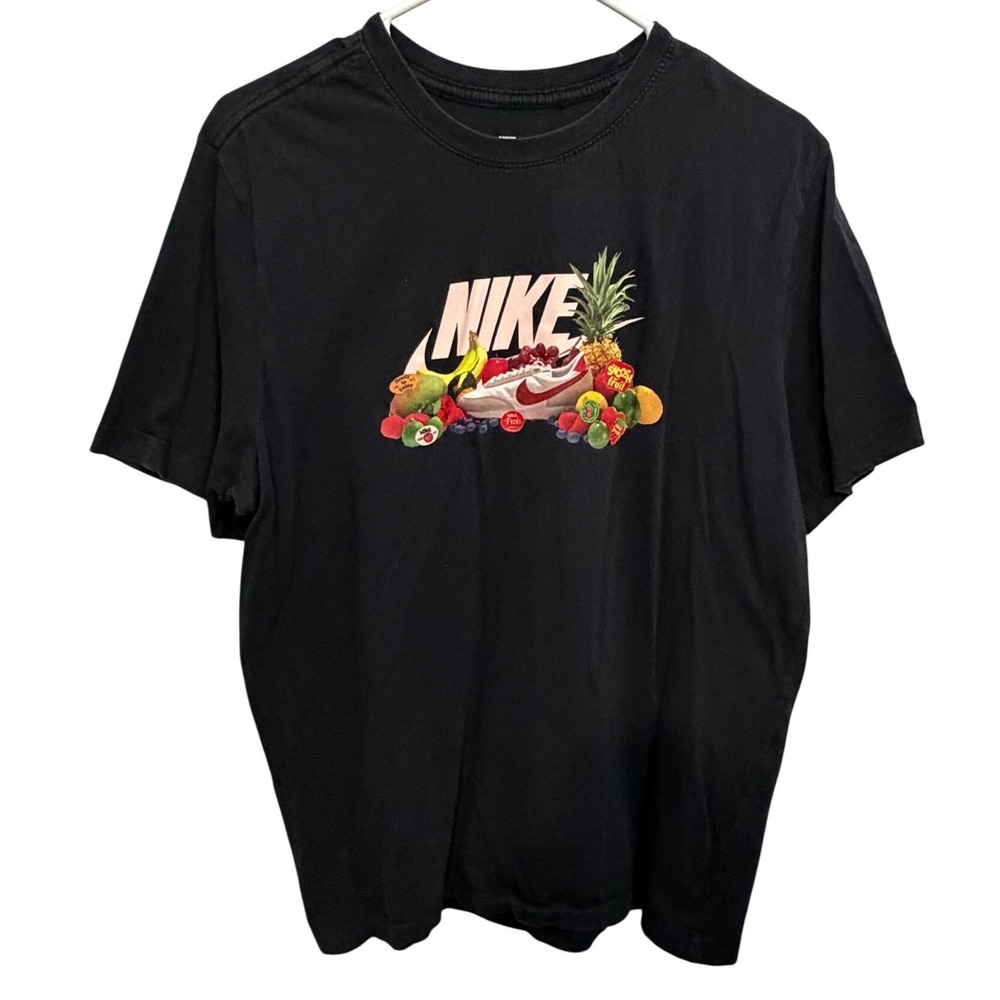 The Nike Tee Black Short Sleeve Shirt Tropical Fruit Graphic Men's Size Large